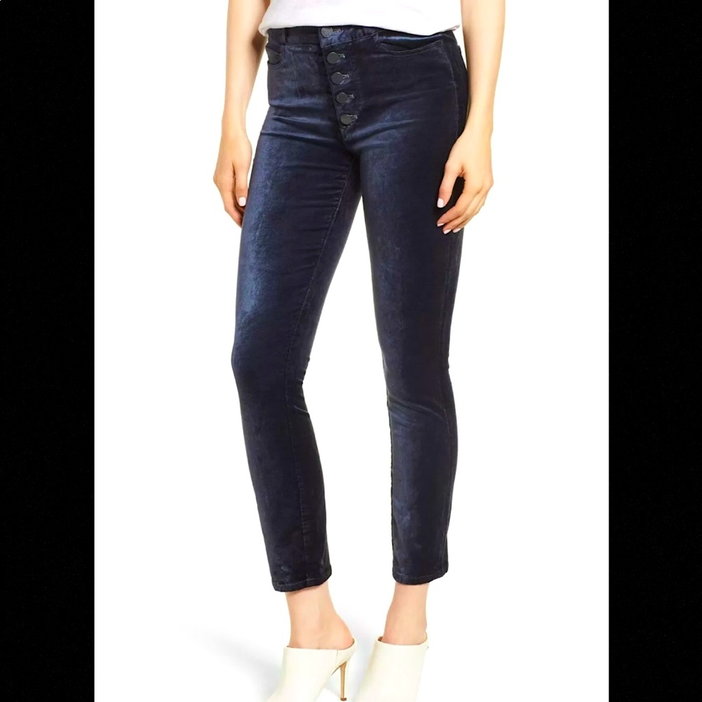 PAIGE 29 Navy Velvet High Waisted Hoxton Ankle Peg size 29